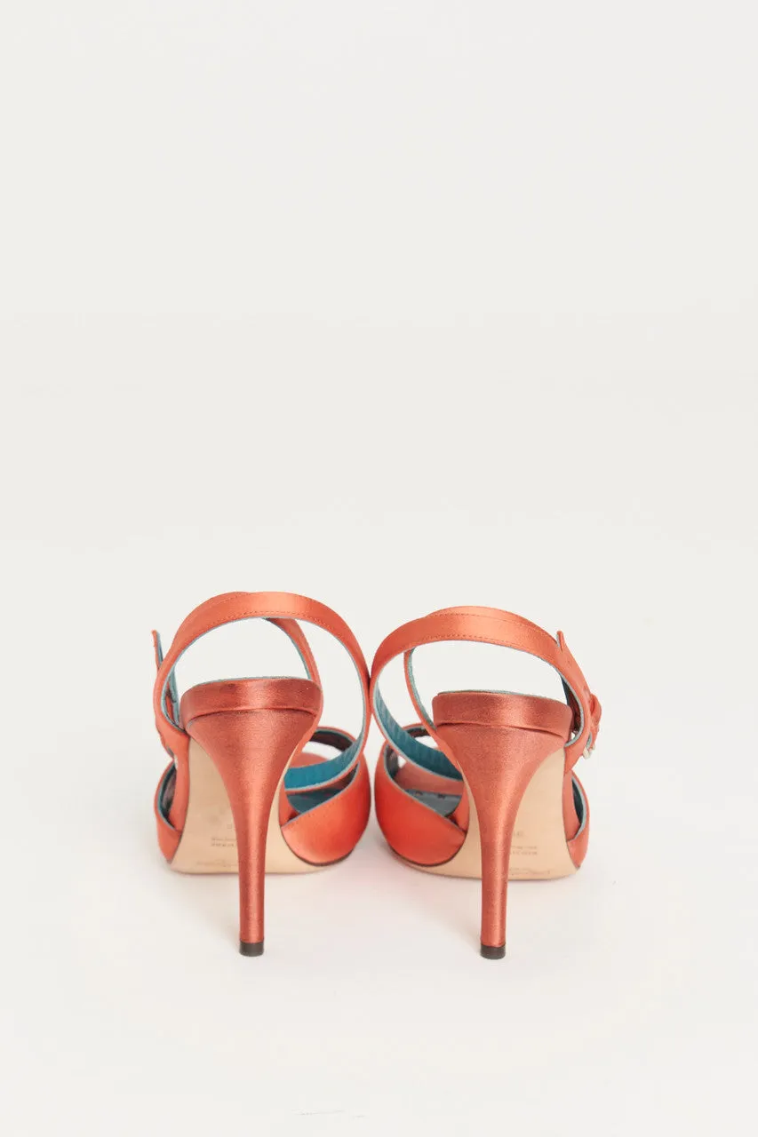 2004 Orange Tom Ford Satin Heeled Preowned Sandals