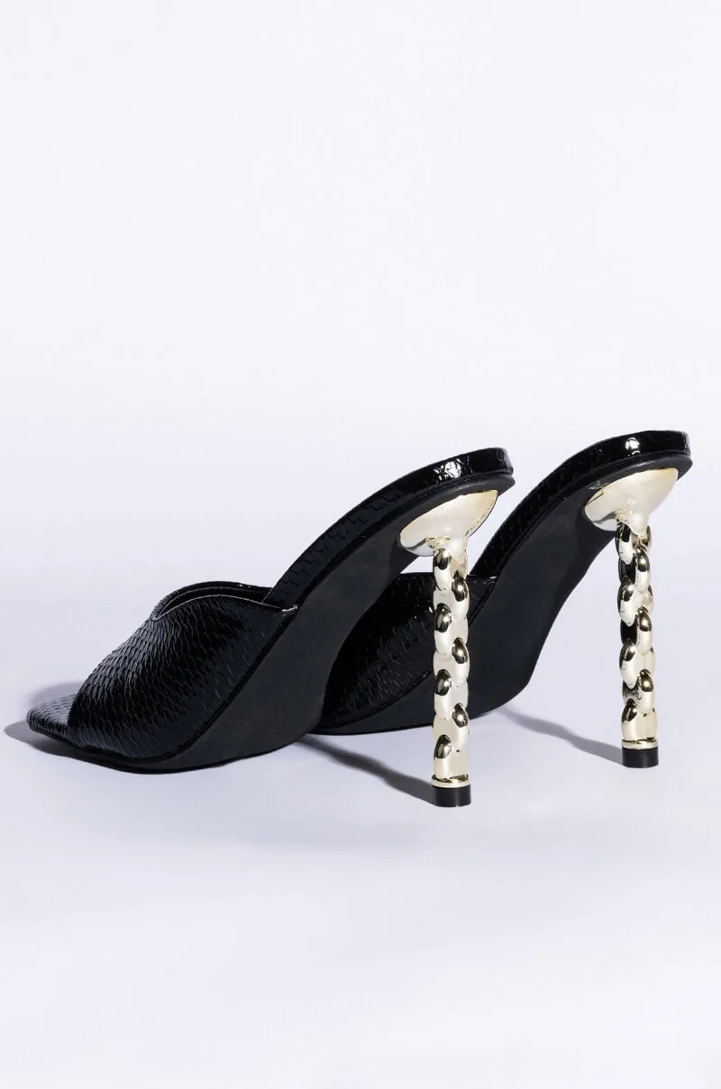 AZALEA WANG HEARTS RACING STILETTO SANDAL IN BLACK