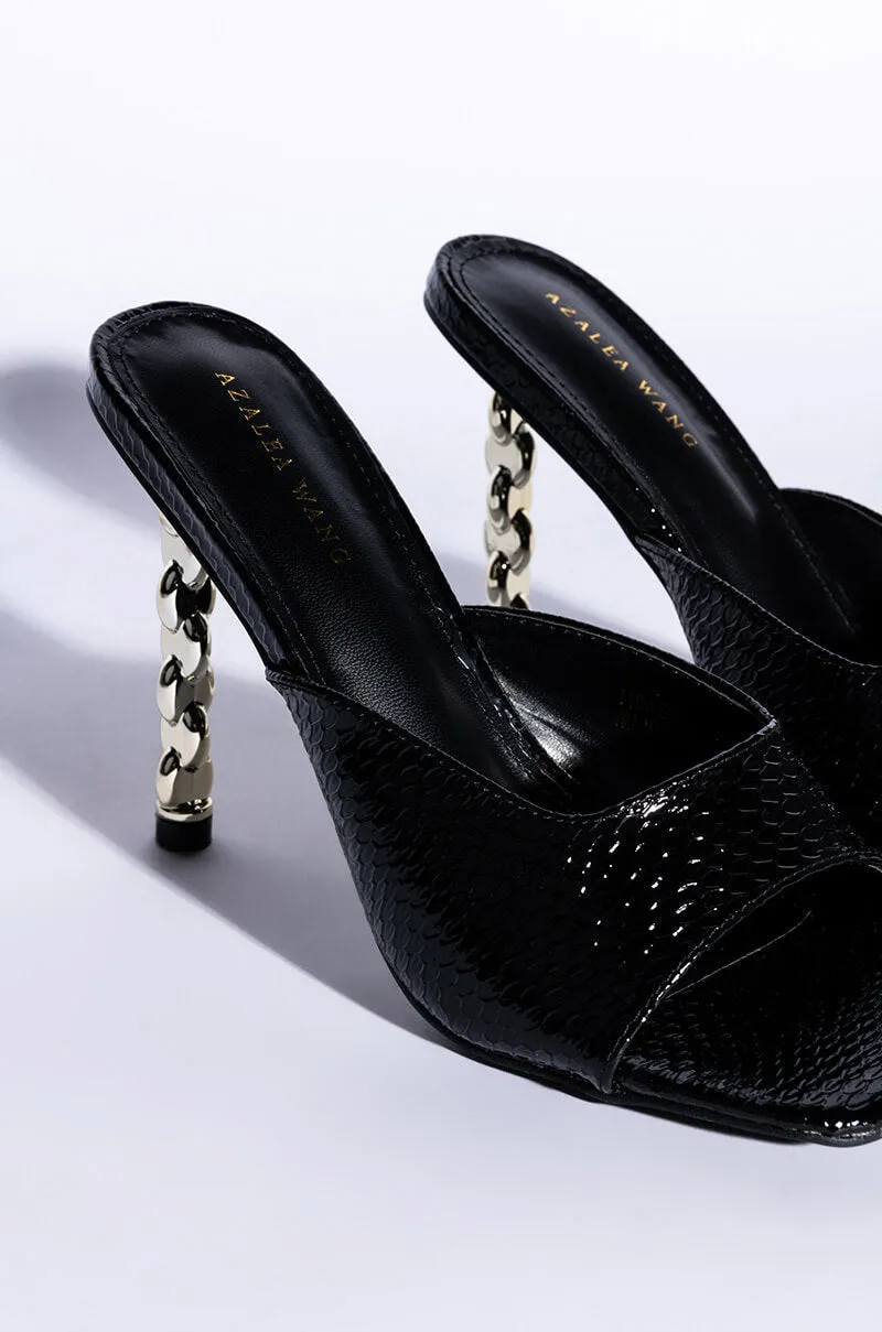 AZALEA WANG HEARTS RACING STILETTO SANDAL IN BLACK