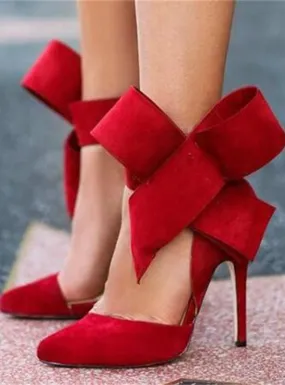 Big Bow Tie Pumps Butterfly Pointed Stiletto Shoes