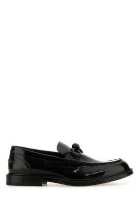 Black leather Tie loafers