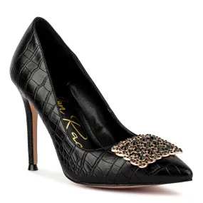 Black Stiletto Crystal Brooch Pumps