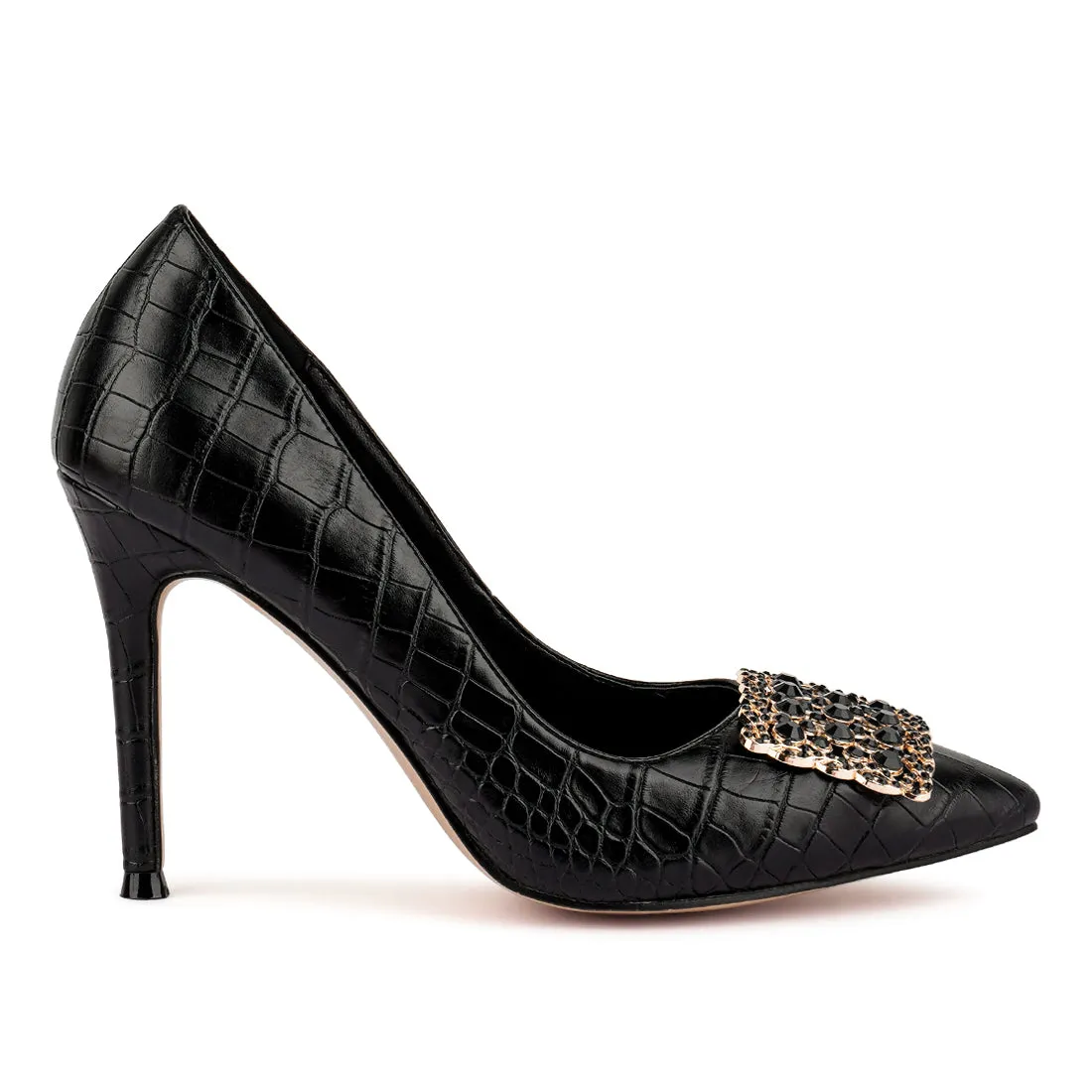 Black Stiletto Crystal Brooch Pumps