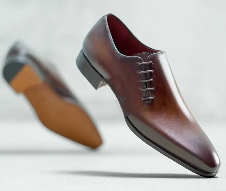 Brown Leather Evzen Lace Up Whole Cut Oxfords - SS23