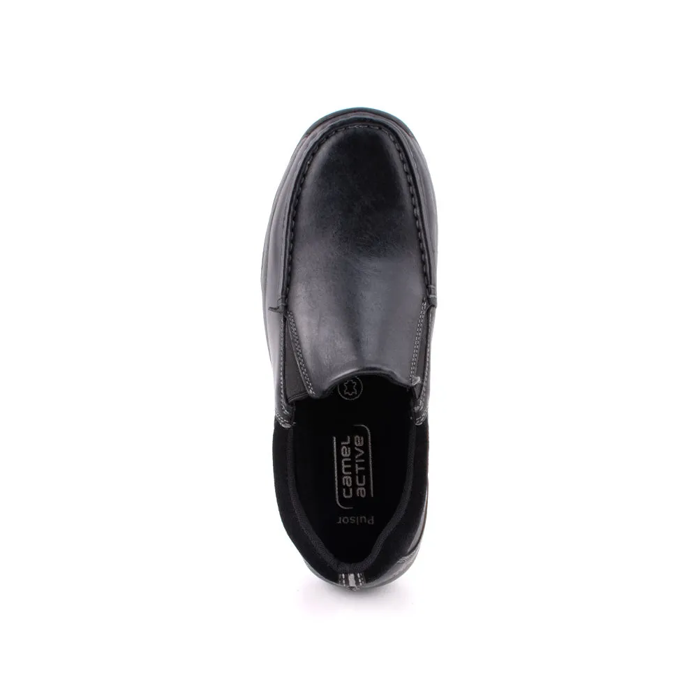 camel active Leather Plain Smooth Slip On Shoes Men Black PULSOR 852408-RS1-1
