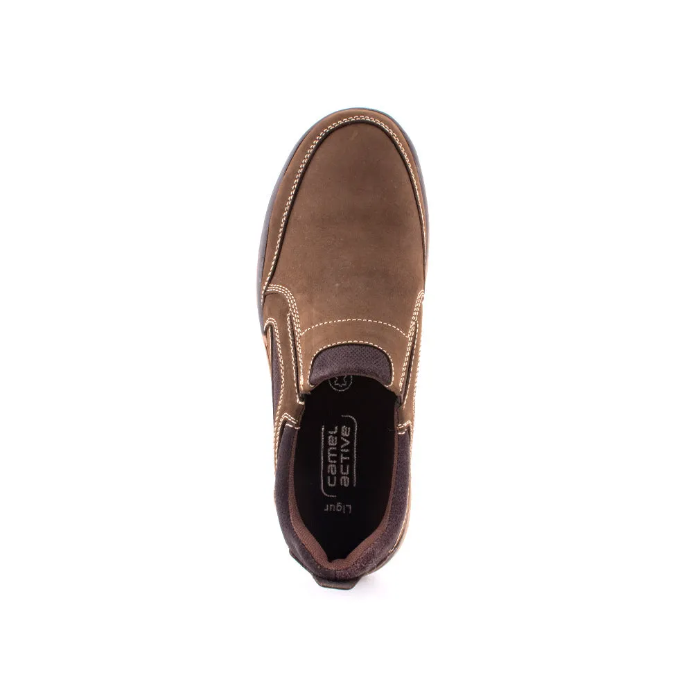 camel active Nubuck Leather Slip On Shoes Men Dark Olive LIGUR 852411-AA2-72