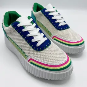 Claudette Patch Detail Lace Up Trainers in Green