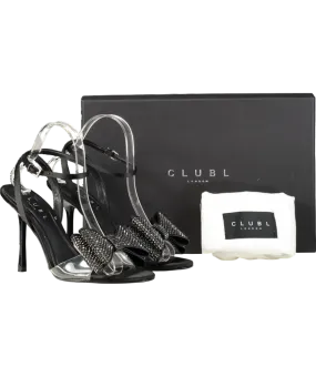 Club L Black Bowing Satin Heeled Sandals With Diamante Bows UK 6 EU 39 👠
