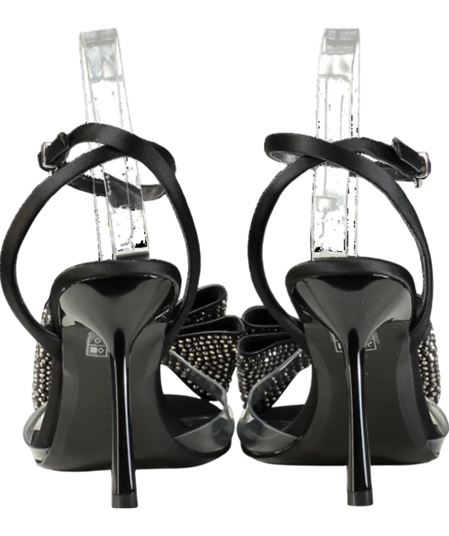 Club L Black Bowing Satin Heeled Sandals With Diamante Bows UK 6 EU 39 👠