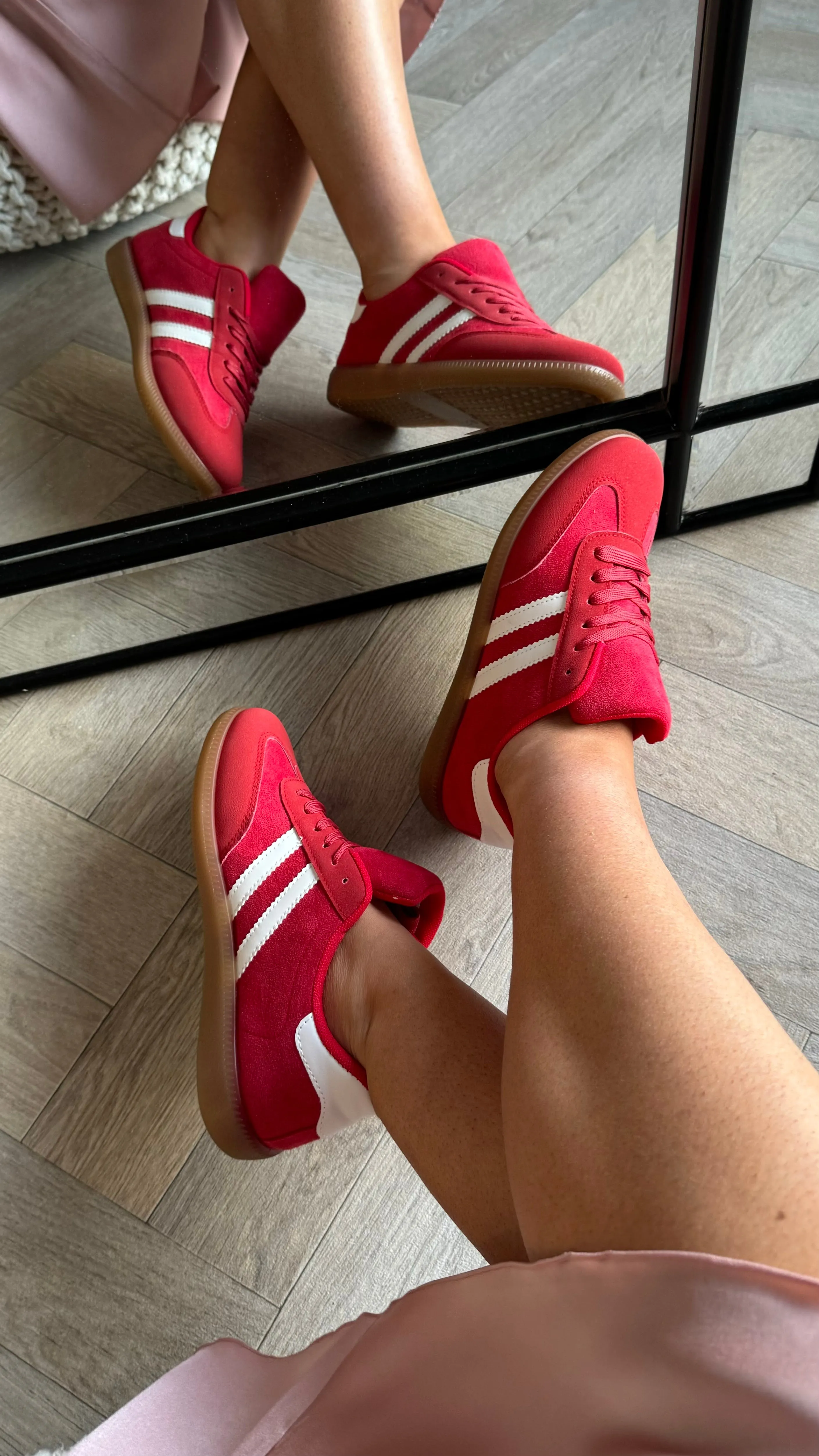Dannie Red & White Stripe Detail Trainers