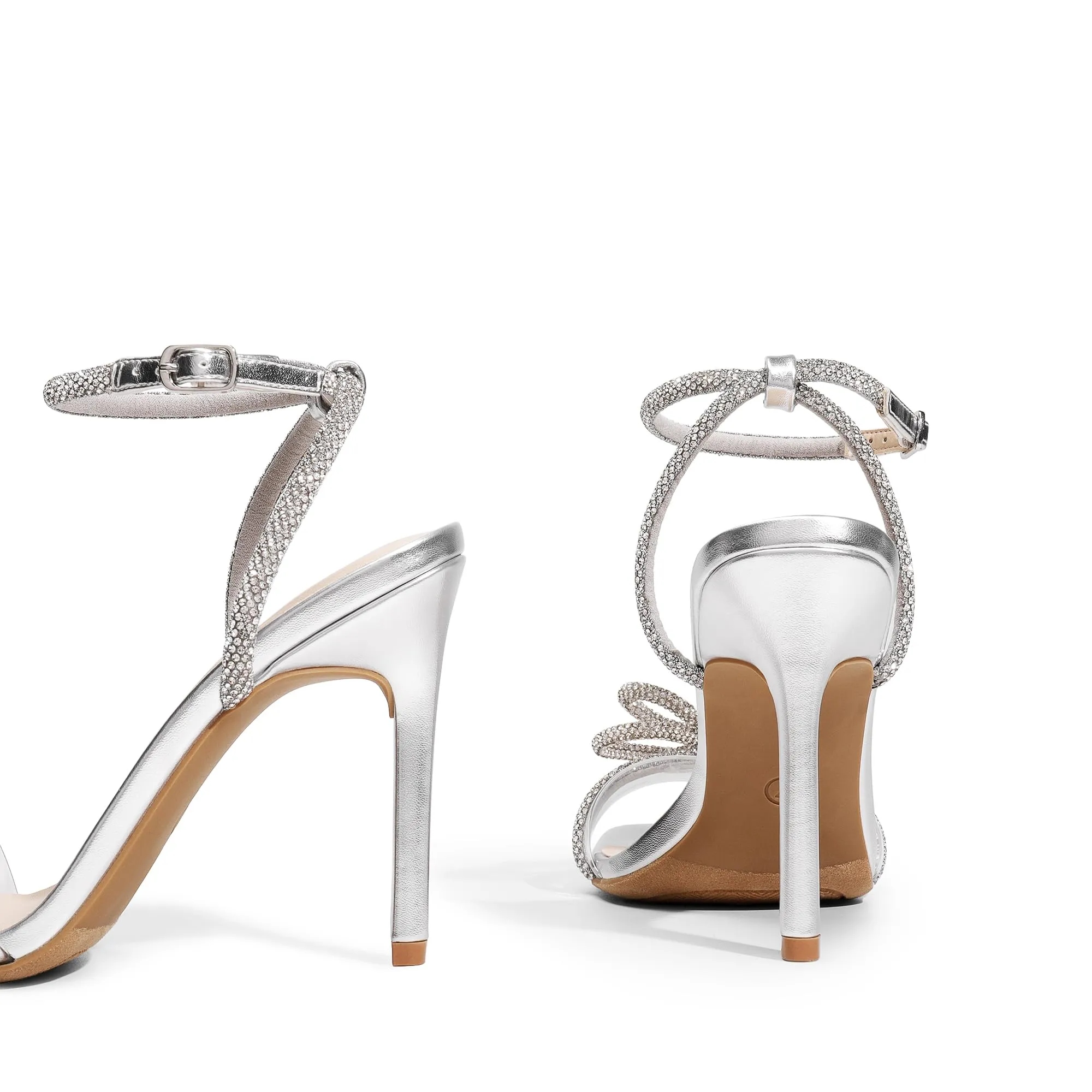 DREAM PAIRS Women's Double Bowknots Crystal Sandals Clear Slingback Heels Square Toe Shoes for Party Wedding Brielle,Size 11,Silver,SDHS2389W