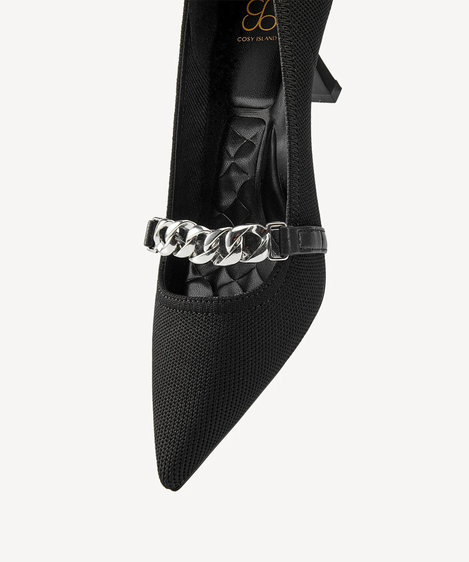 Elegant Chain Pointed Toe Heeled Pumps