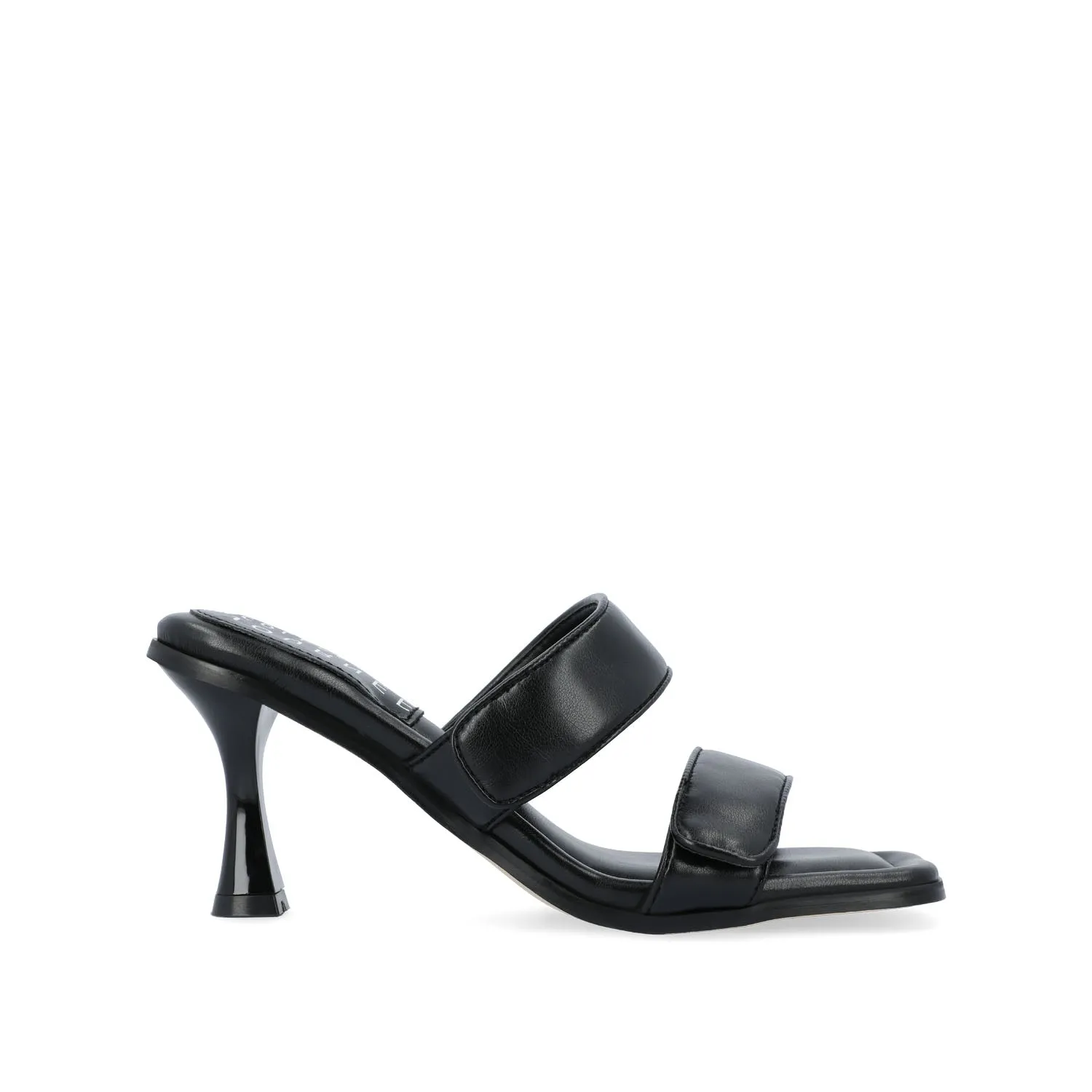 ESSEY HEELED DUAL STRAP SANDALS IN FAUX LEATHER