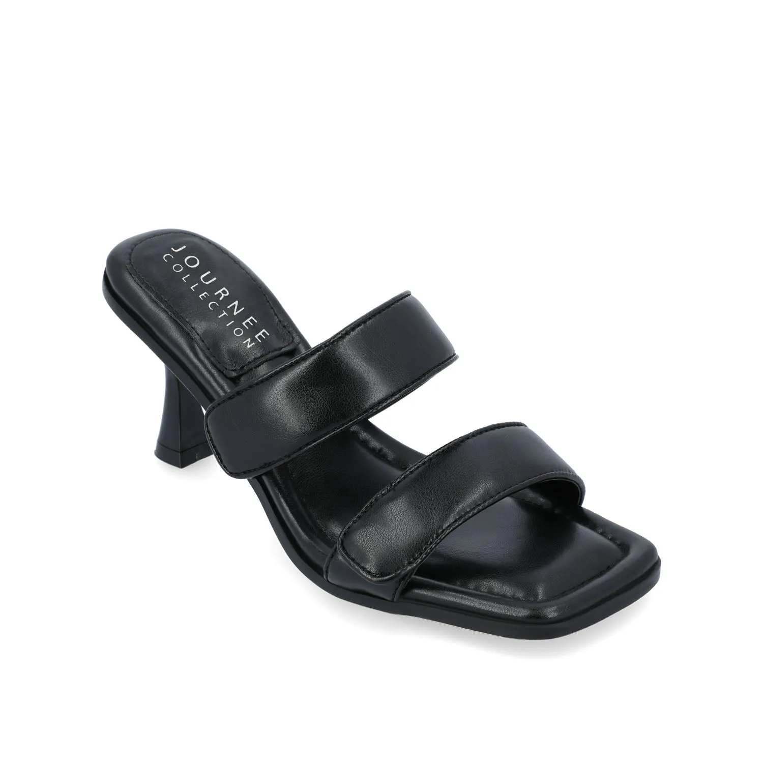 ESSEY HEELED DUAL STRAP SANDALS IN FAUX LEATHER