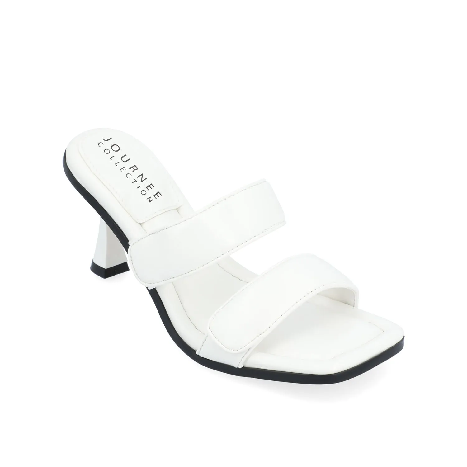 ESSEY HEELED DUAL STRAP SANDALS IN FAUX LEATHER