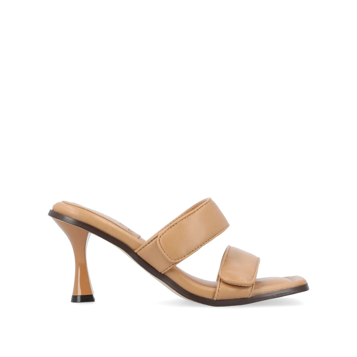 ESSEY HEELED DUAL STRAP SANDALS IN FAUX LEATHER