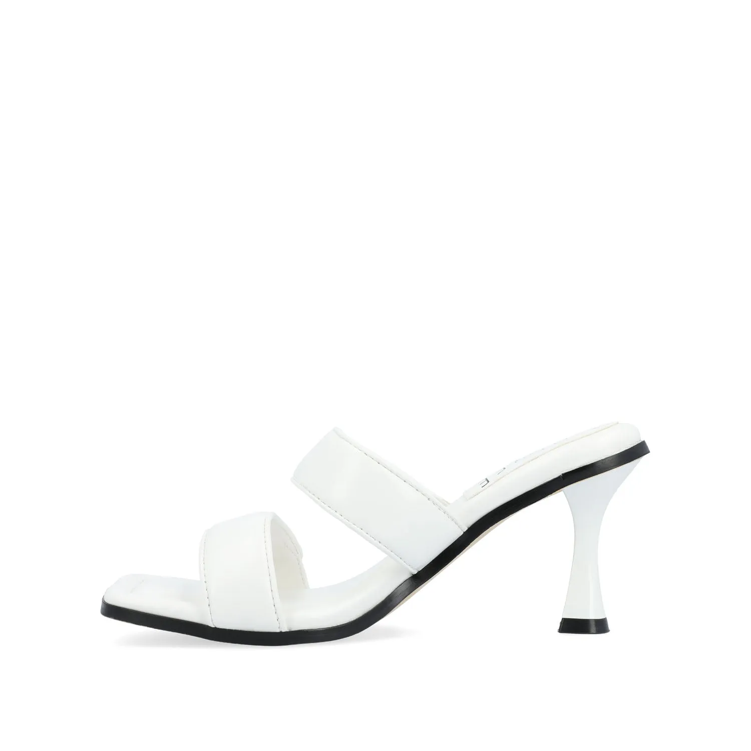 ESSEY HEELED DUAL STRAP SANDALS IN FAUX LEATHER