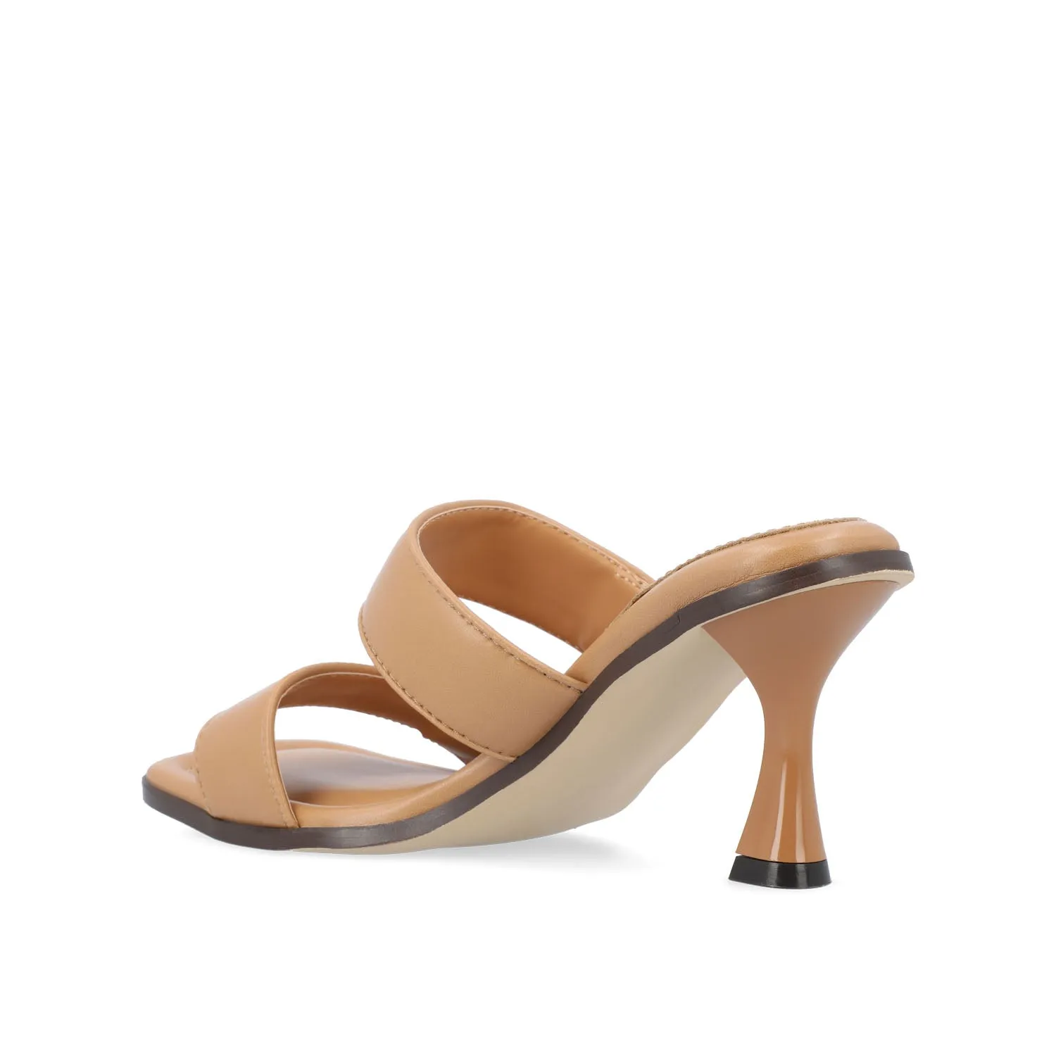 ESSEY HEELED DUAL STRAP SANDALS IN FAUX LEATHER