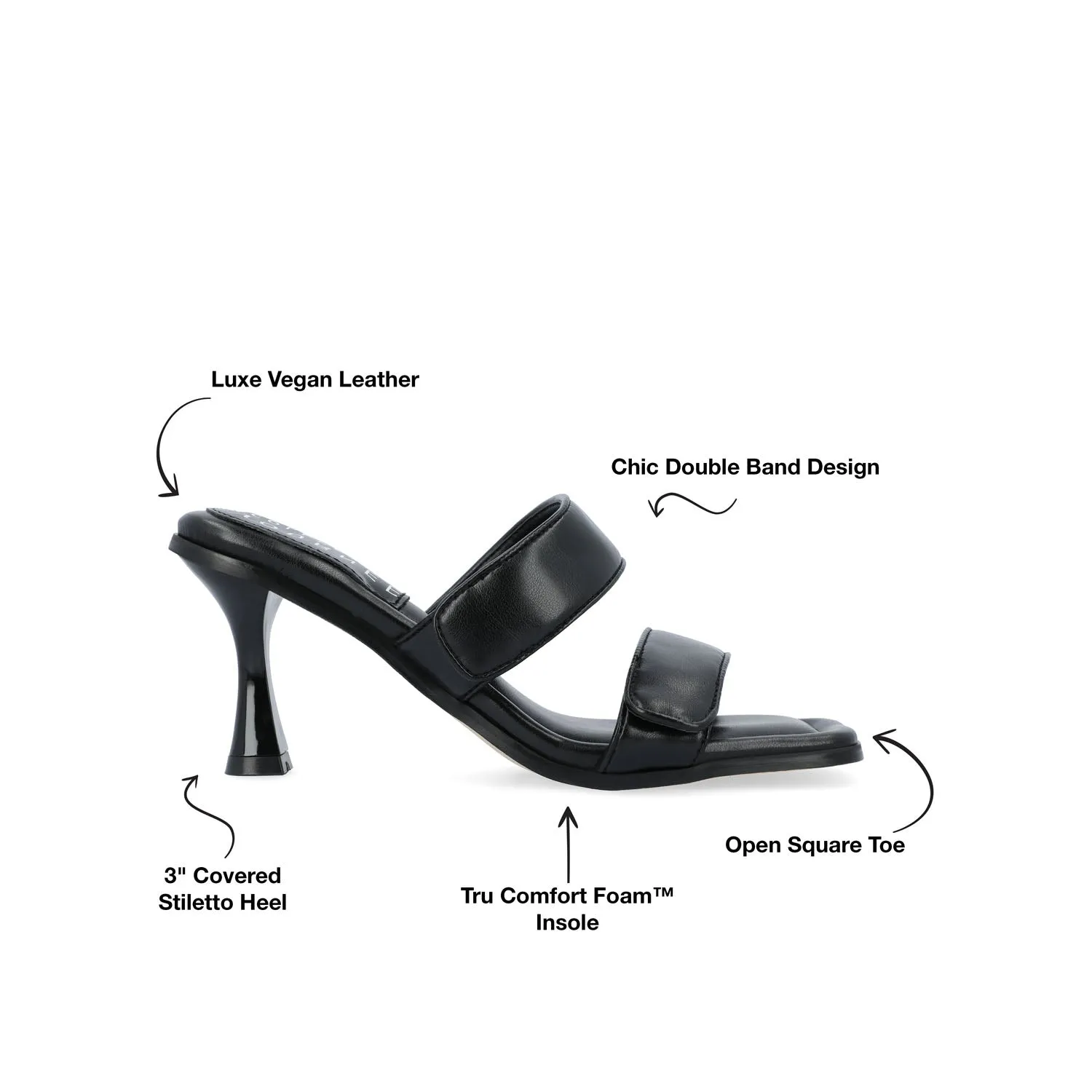 ESSEY HEELED DUAL STRAP SANDALS IN FAUX LEATHER