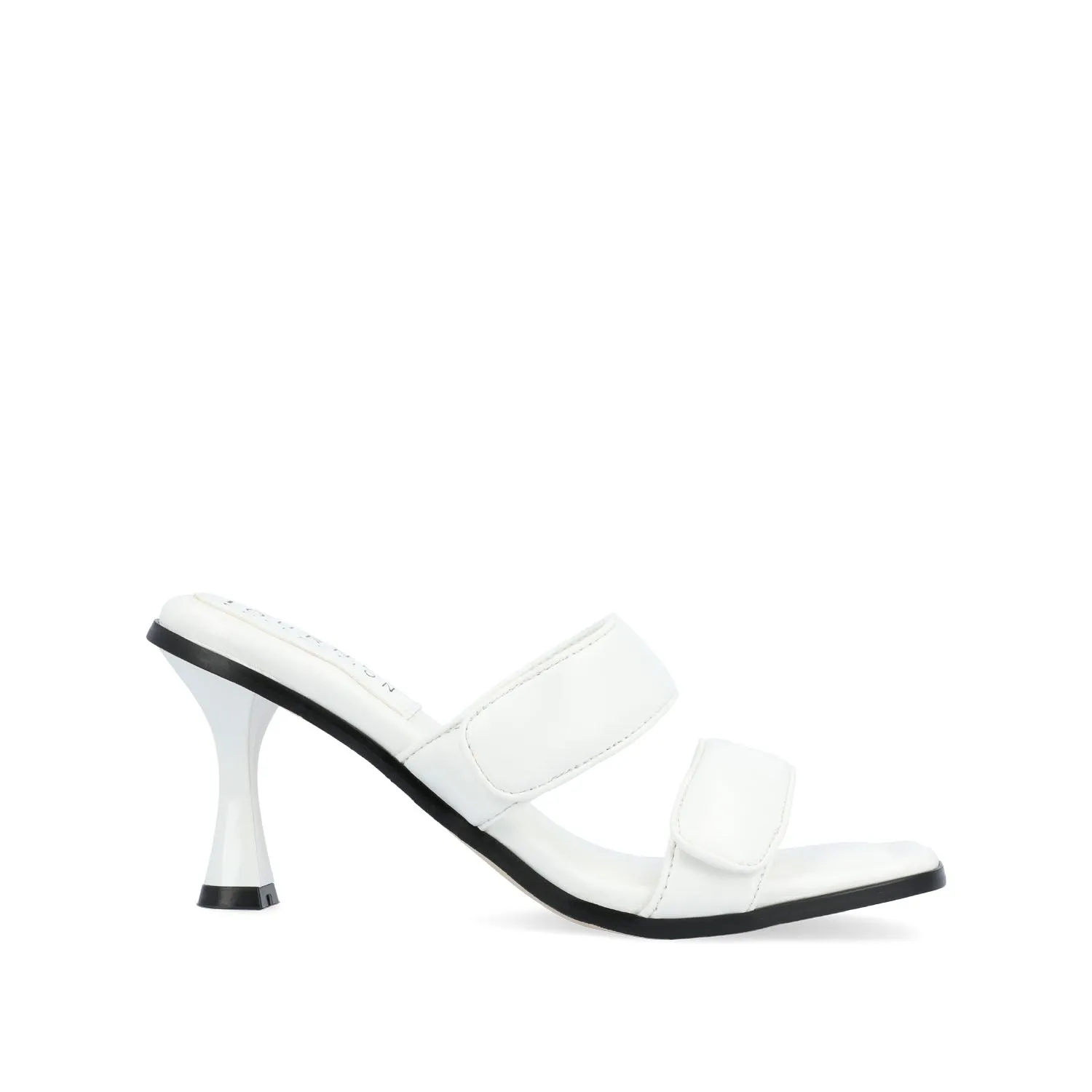 ESSEY HEELED DUAL STRAP SANDALS IN FAUX LEATHER