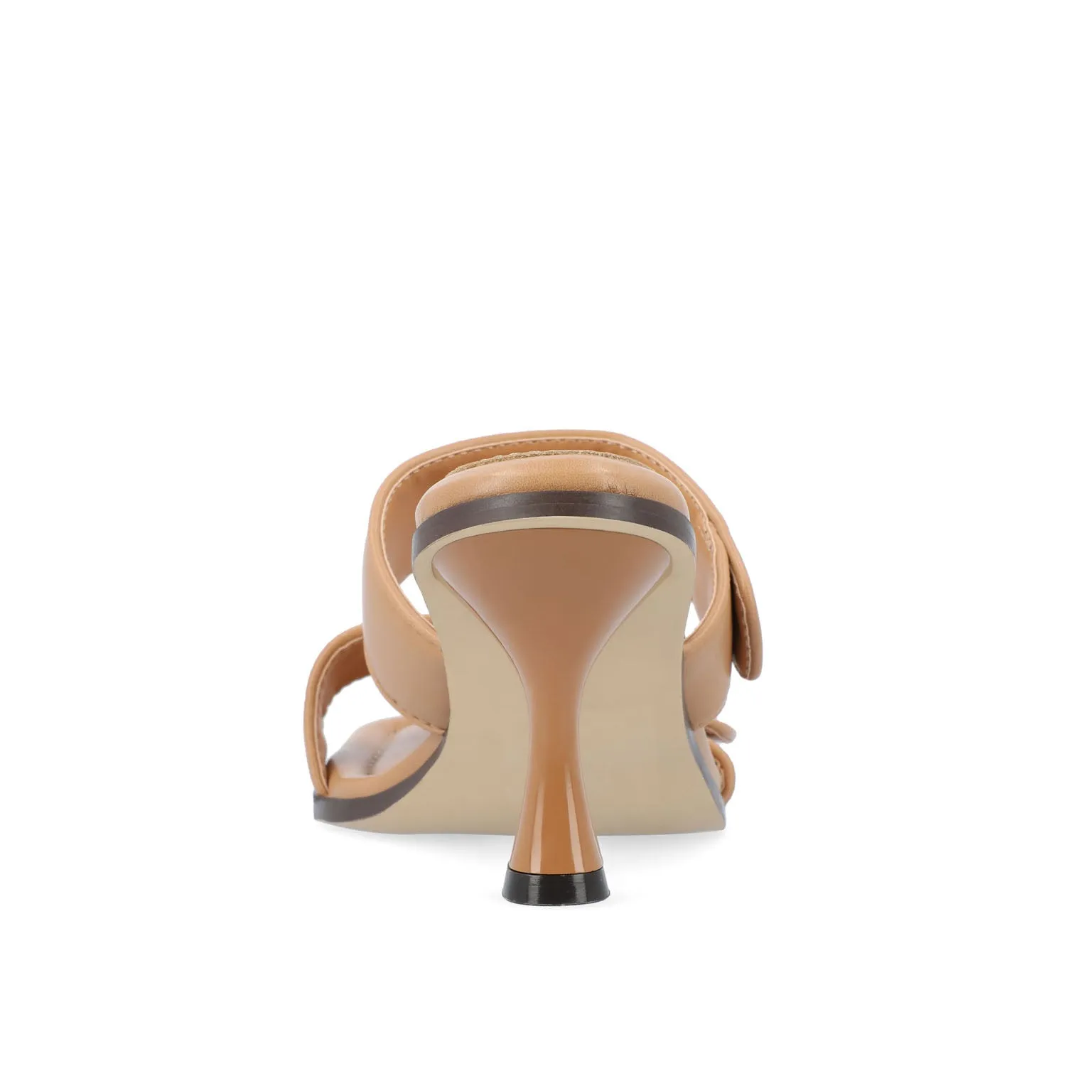 ESSEY HEELED DUAL STRAP SANDALS IN FAUX LEATHER
