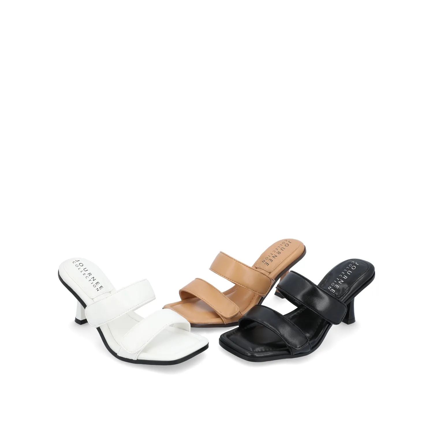 ESSEY HEELED DUAL STRAP SANDALS IN FAUX LEATHER