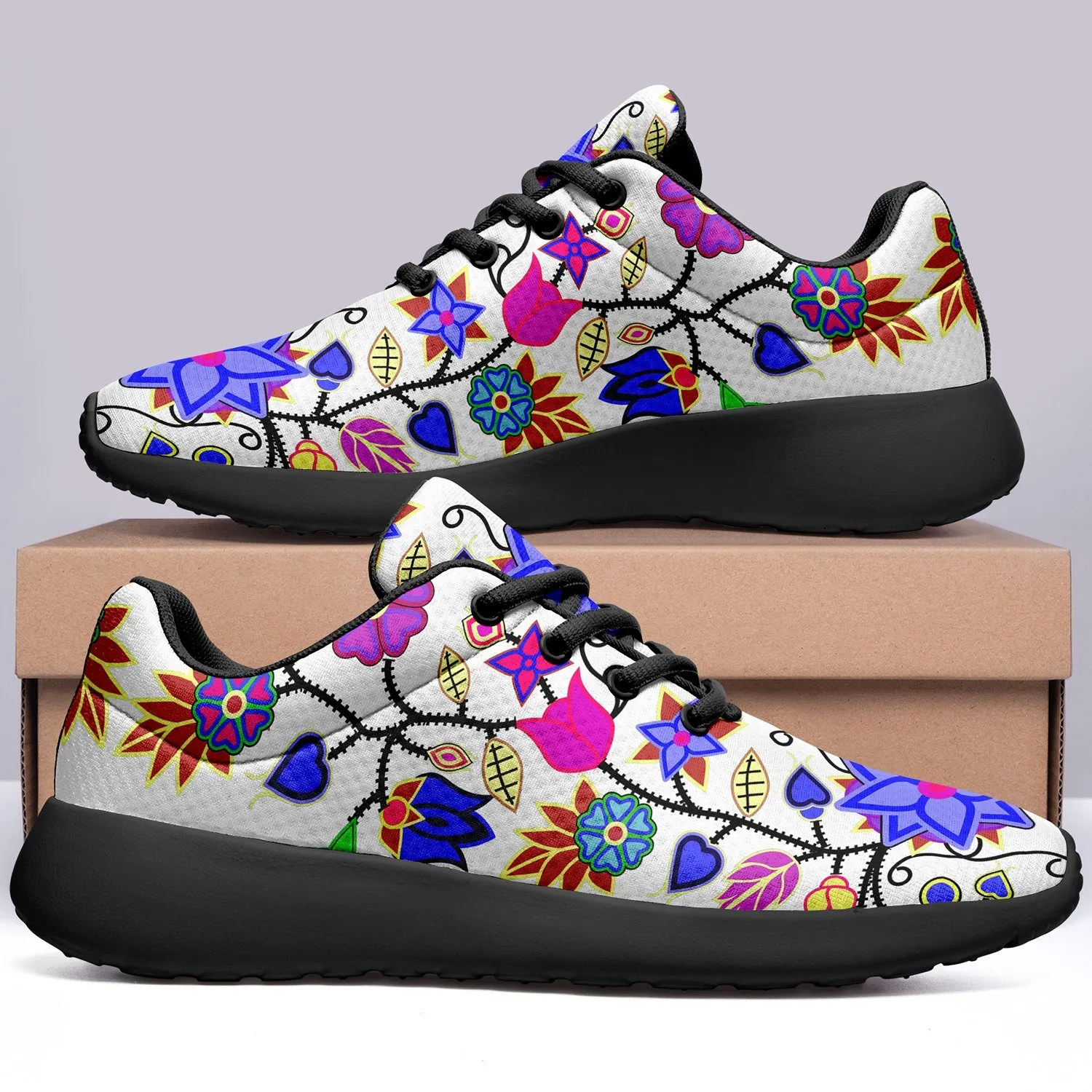 Floral Beadwork Seven Clans White Ikkaayi Sport Sneakers