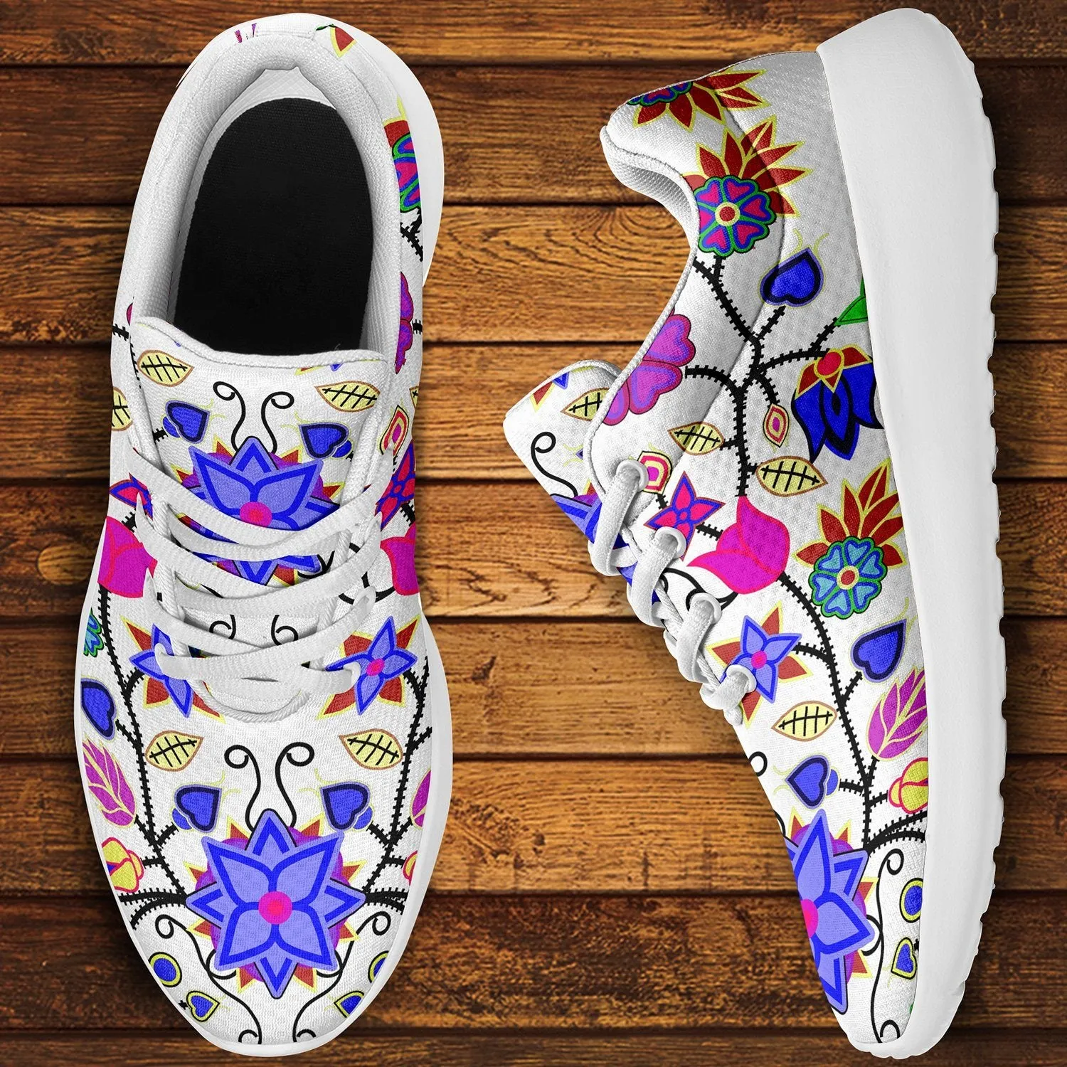 Floral Beadwork Seven Clans White Ikkaayi Sport Sneakers