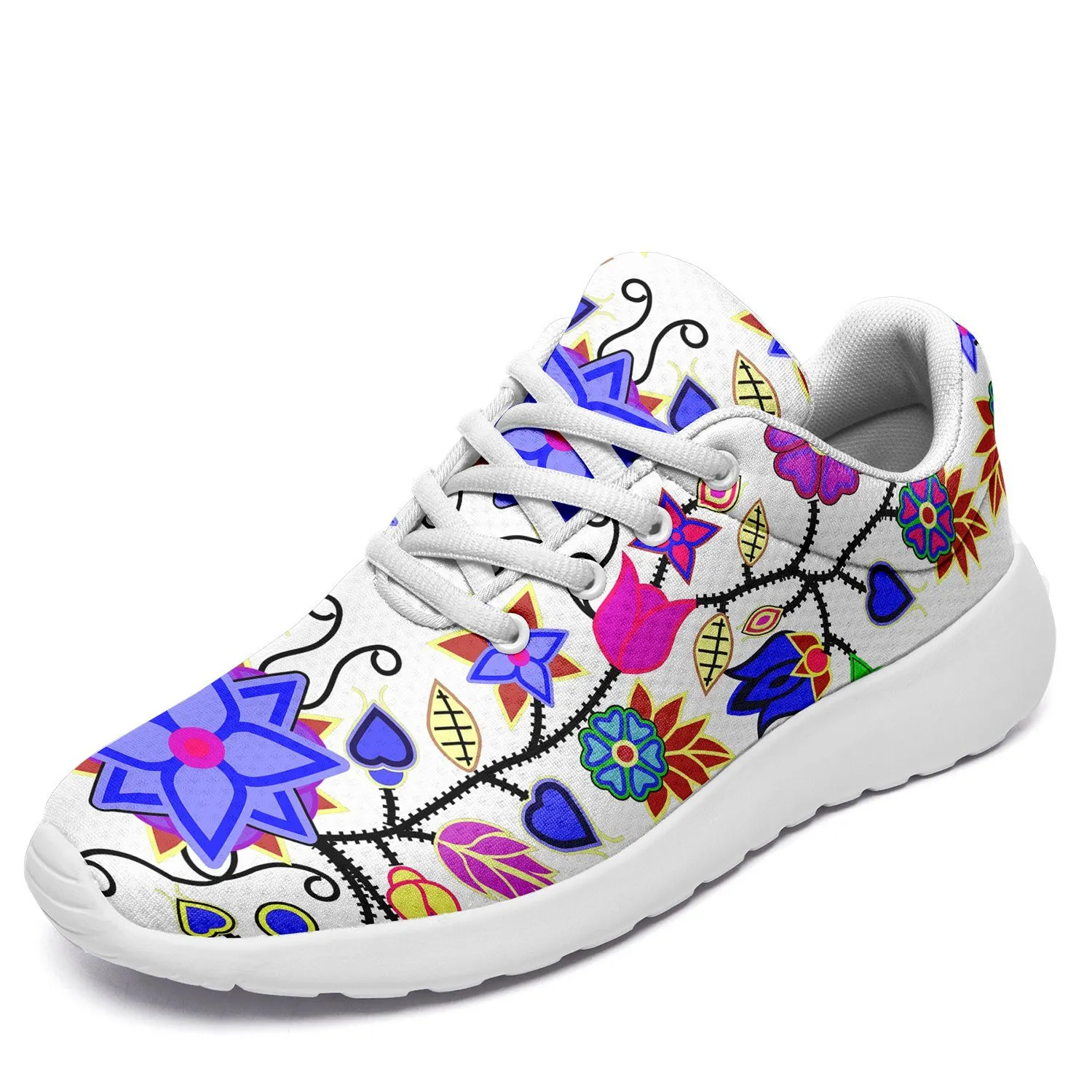 Floral Beadwork Seven Clans White Ikkaayi Sport Sneakers