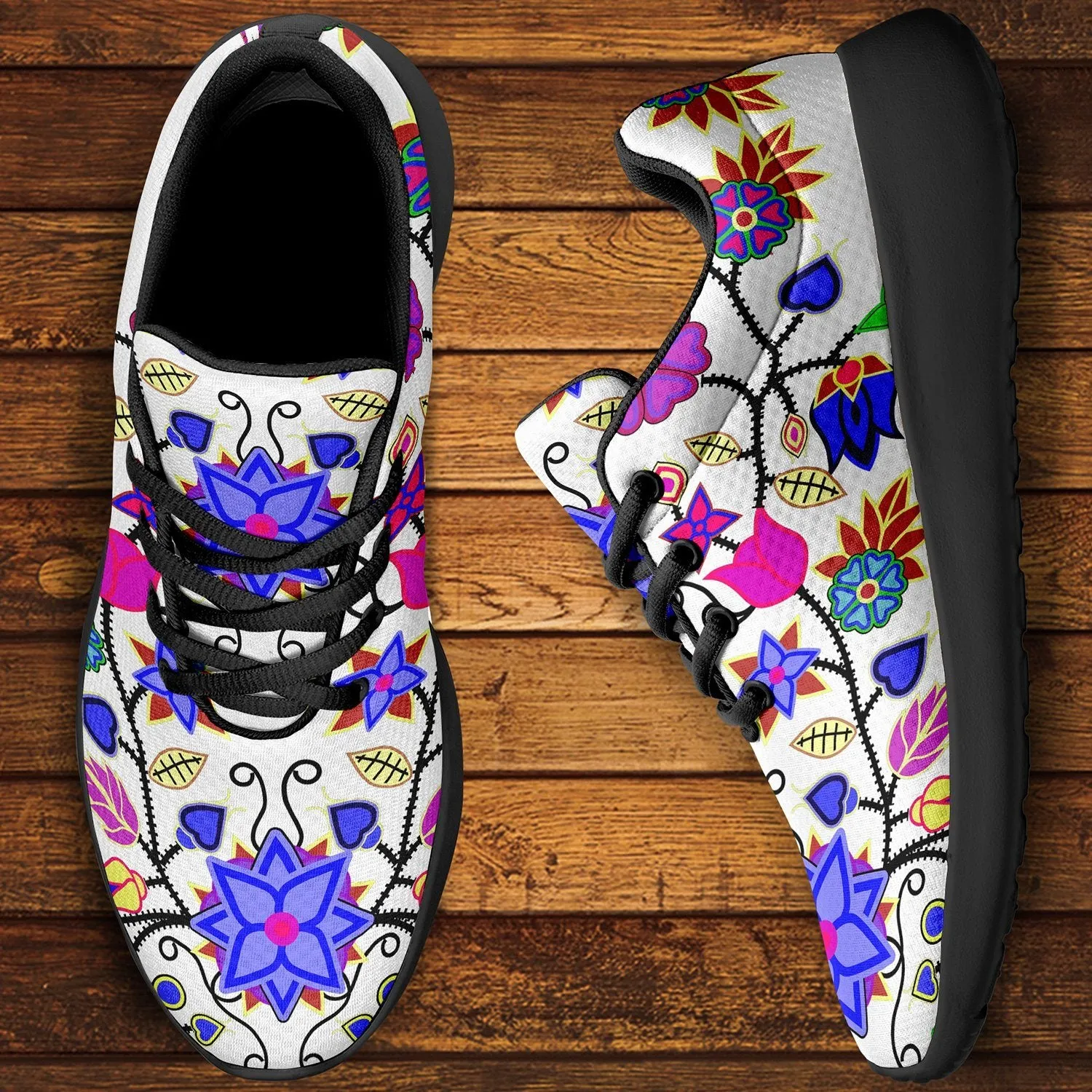 Floral Beadwork Seven Clans White Ikkaayi Sport Sneakers