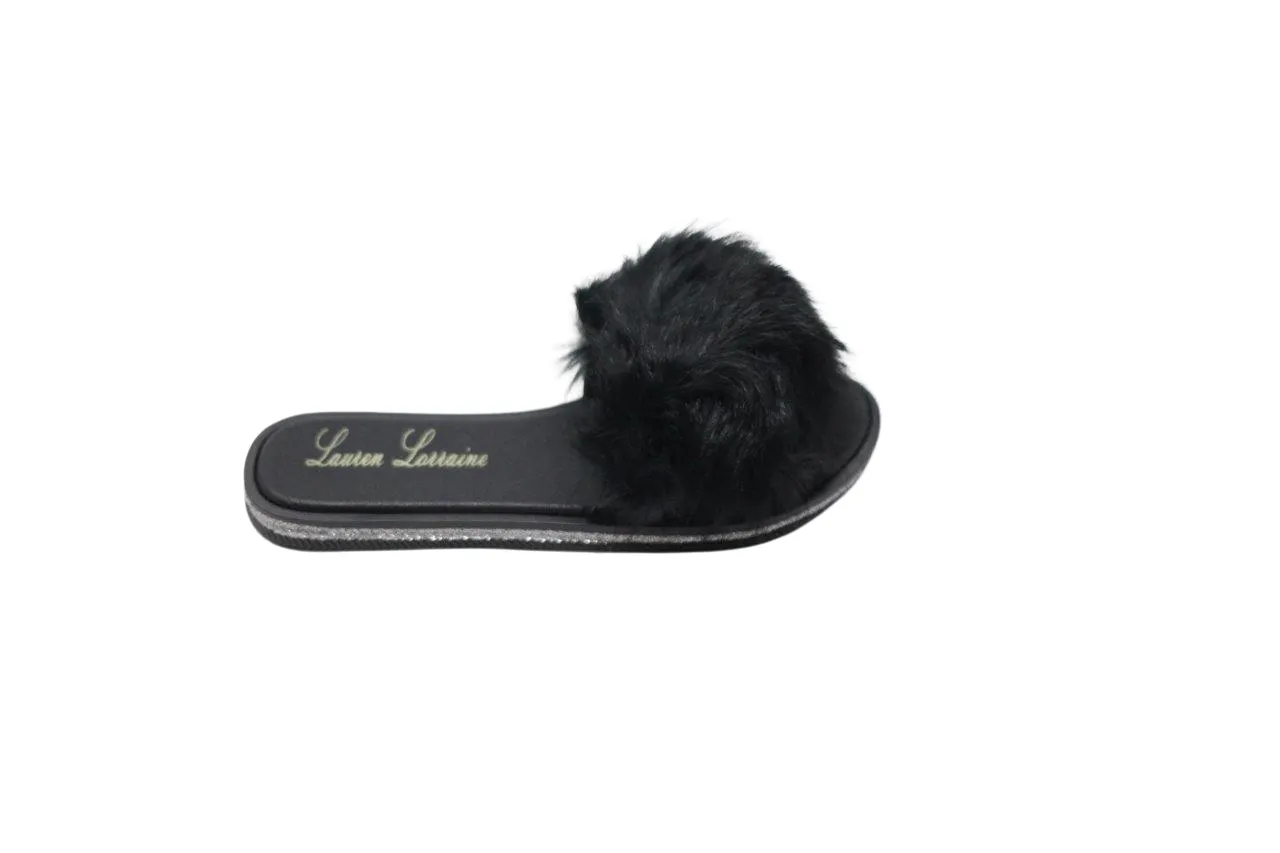 FLUFFY FAUX FUR SLIPPER FLAT WITH SILKY FABRIC