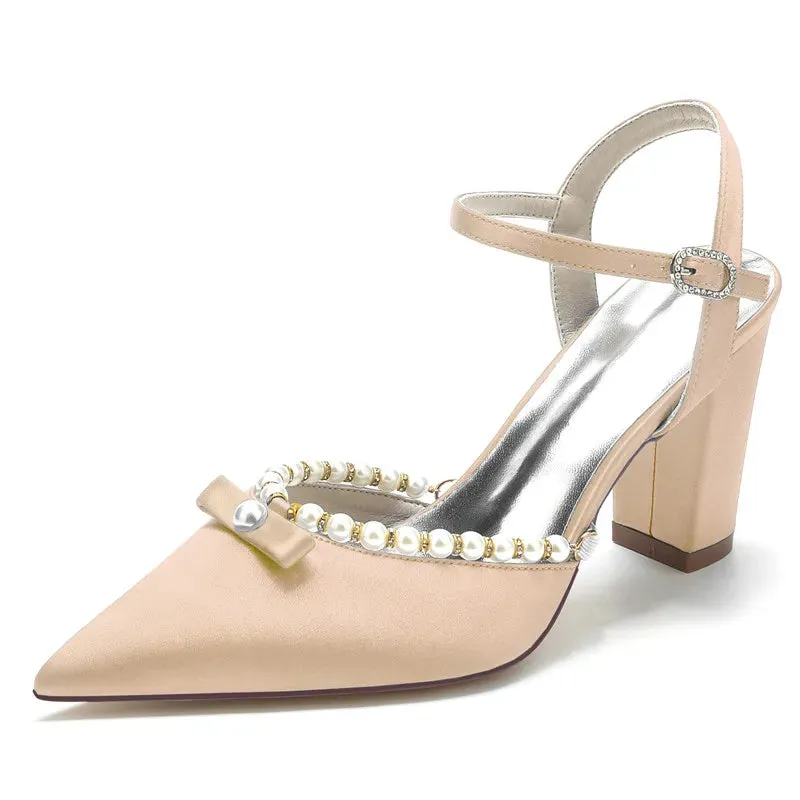 Funki Buys | Shoes | Women's Satin Pearl Wedding Block Heels
