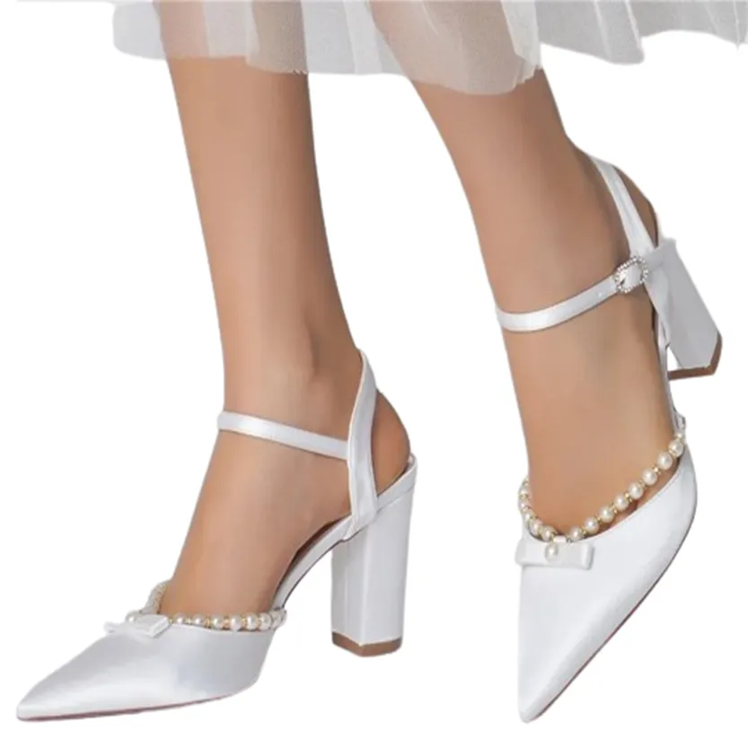 Funki Buys | Shoes | Women's Satin Pearl Wedding Block Heels