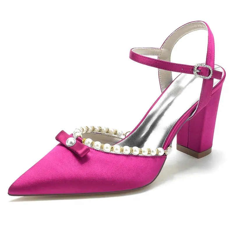 Funki Buys | Shoes | Women's Satin Pearl Wedding Block Heels