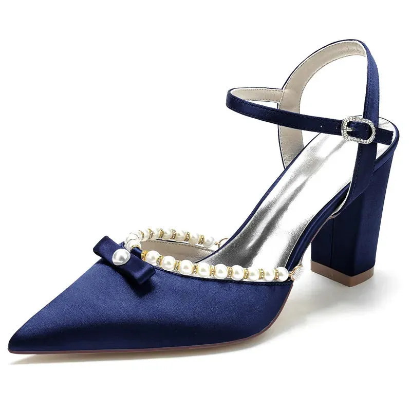 Funki Buys | Shoes | Women's Satin Pearl Wedding Block Heels