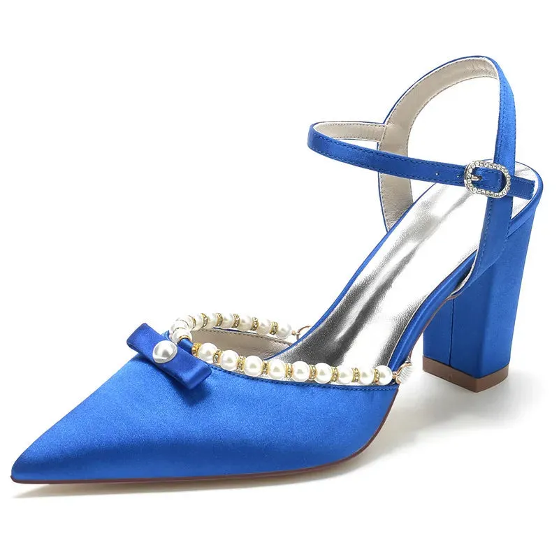 Funki Buys | Shoes | Women's Satin Pearl Wedding Block Heels