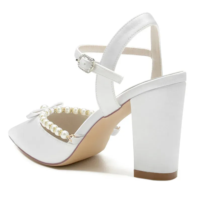 Funki Buys | Shoes | Women's Satin Pearl Wedding Block Heels