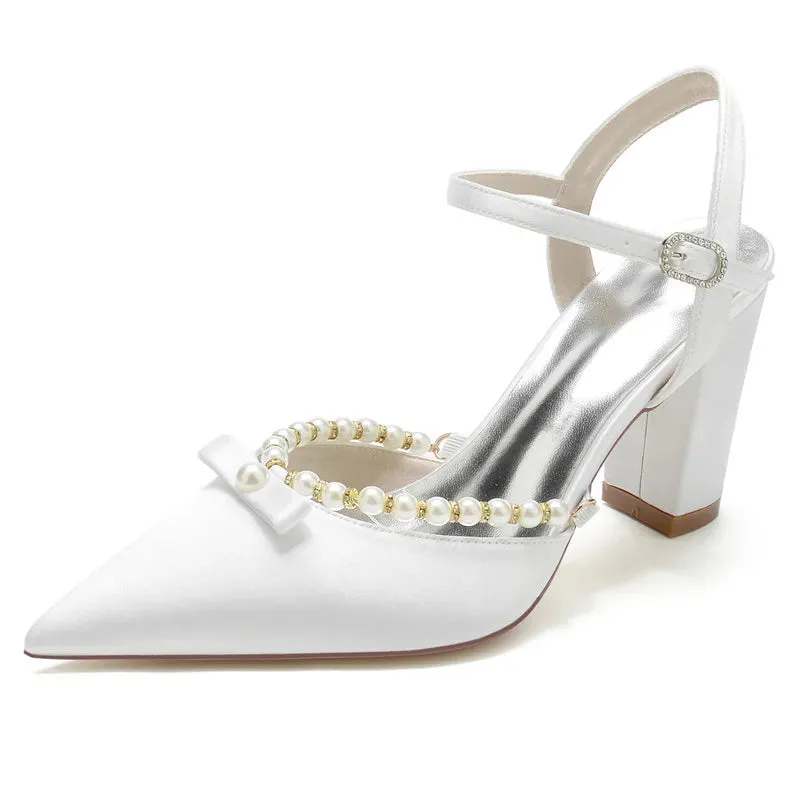 Funki Buys | Shoes | Women's Satin Pearl Wedding Block Heels