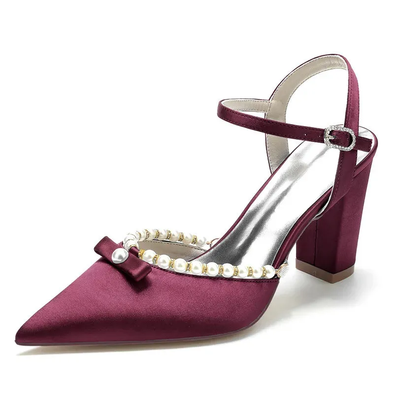 Funki Buys | Shoes | Women's Satin Pearl Wedding Block Heels