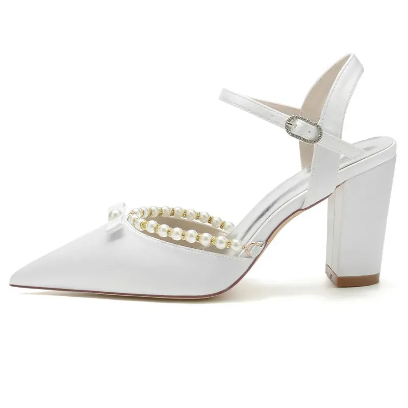 Funki Buys | Shoes | Women's Satin Pearl Wedding Block Heels