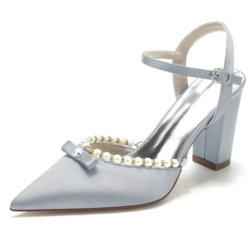 Funki Buys | Shoes | Women's Satin Pearl Wedding Block Heels