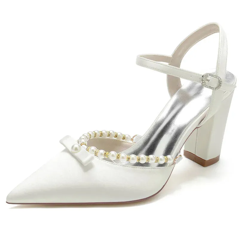 Funki Buys | Shoes | Women's Satin Pearl Wedding Block Heels
