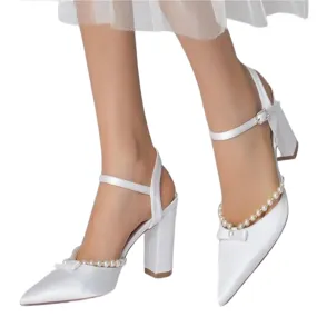 Funki Buys | Shoes | Women's Satin Pearl Wedding Block Heels