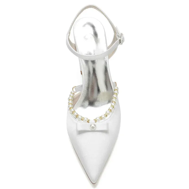 Funki Buys | Shoes | Women's Satin Pearl Wedding Block Heels
