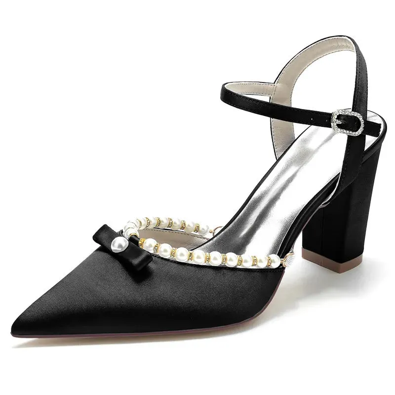 Funki Buys | Shoes | Women's Satin Pearl Wedding Block Heels