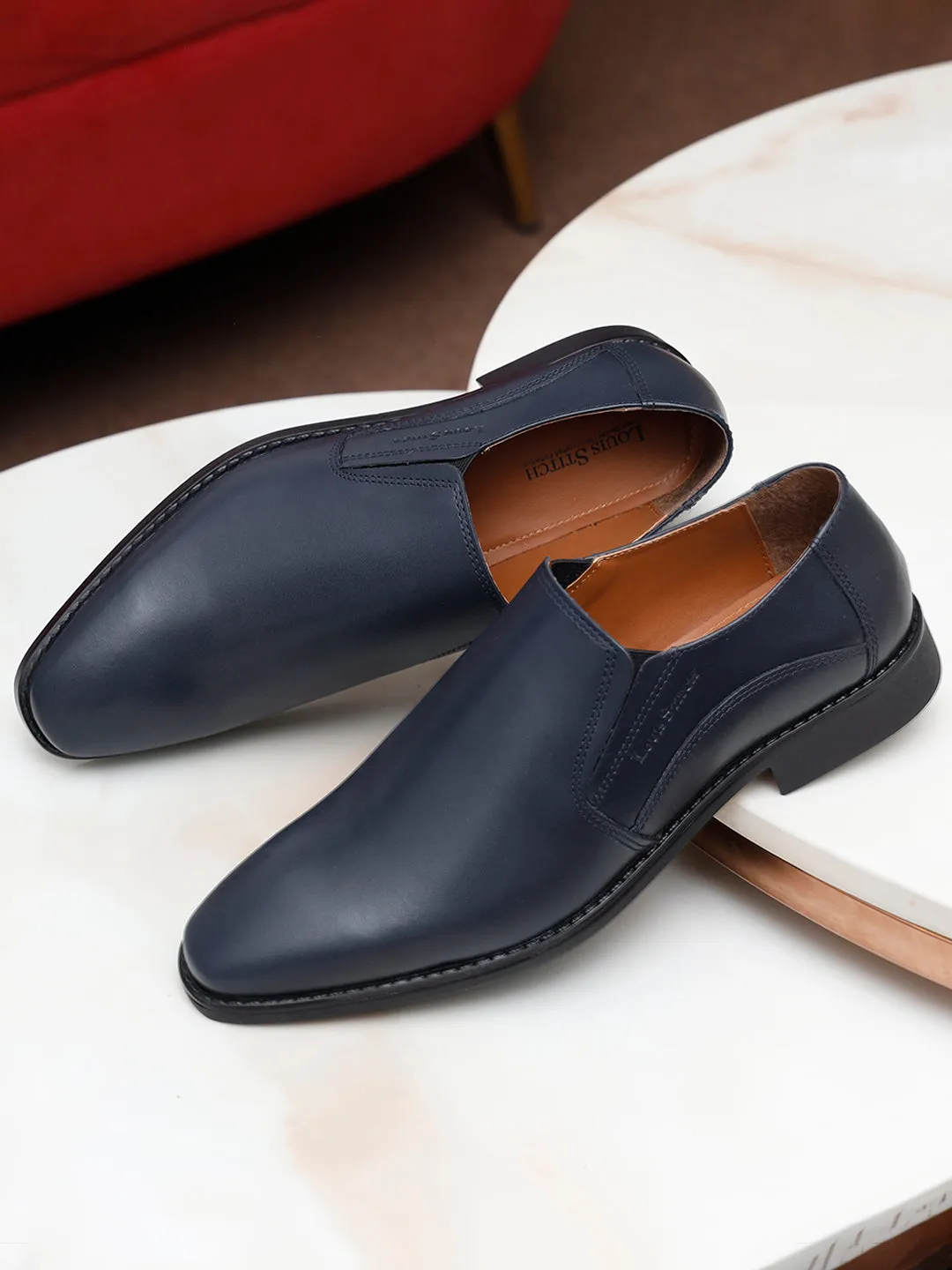 Handmade Italian Leather Formal Slipons Prussian Blue Shoes for Men