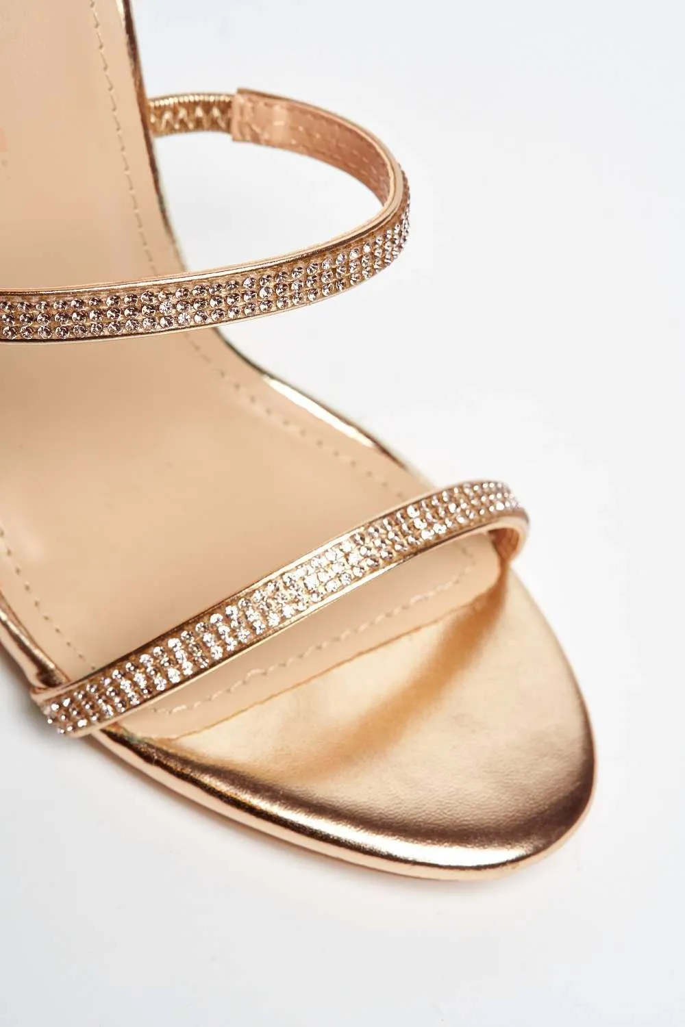 Hellena Diamante Embellished Women's Heeled Sandals in Rose Gold
