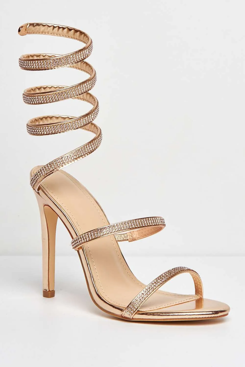 Hellena Diamante Embellished Women's Heeled Sandals in Rose Gold