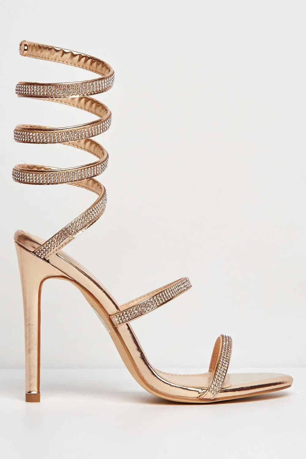 Hellena Diamante Embellished Women's Heeled Sandals in Rose Gold