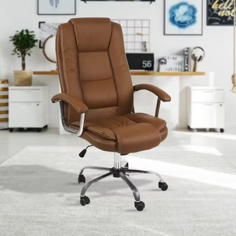 High-Back And Adjustable Height Executive Swivel Office Chair 521H Brown